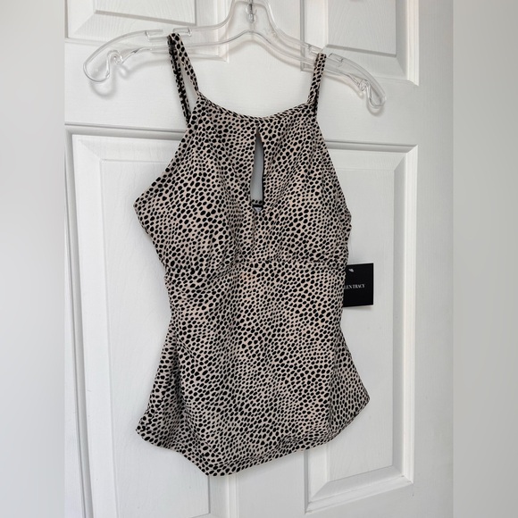 NWT Ellen Tracy Wheat Dot Print Ruched Tankini Top 8 - Picture 7 of 14